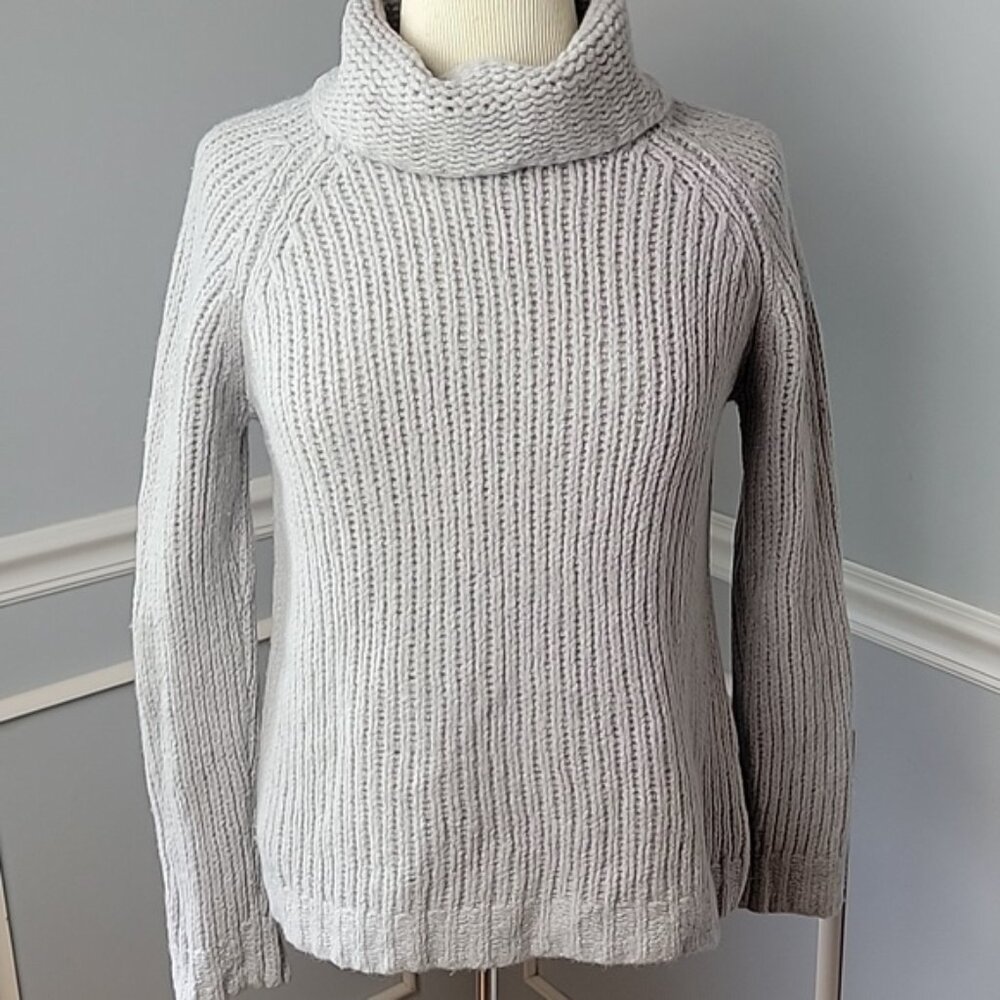 BANANA REPUBLIC Gray Chunky Wool Blend Cable Knit Cowl Neck Turtleneck Sweater M